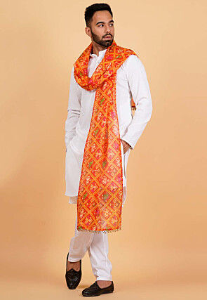 Patola Printed Kota Silk Men Dupatta in Orange