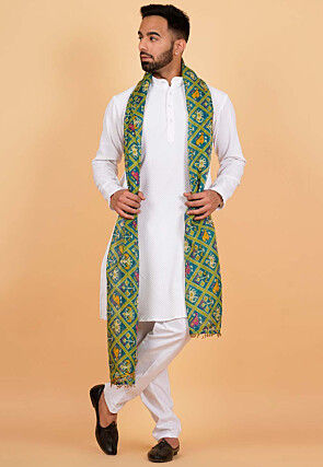 Patola Printed Kota Silk Men Dupatta in Teal Blue