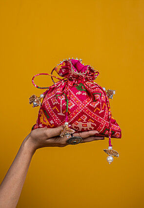Patola Printed Kota Silk Potli Bag in Fuchsia