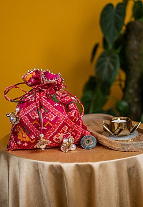 Patola Printed Kota Silk Potli Bag in Fuchsia