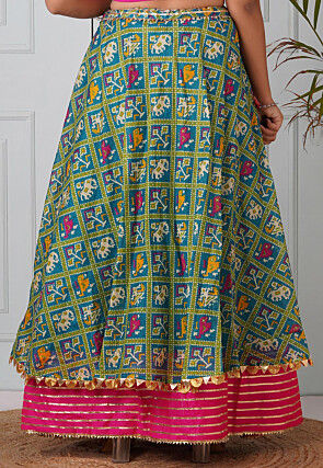 Patola Printed Kota Silk Skirt in Sea Green