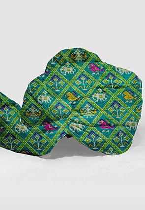 Patola Printed Kota Silk Unisex Turban in Sea Green