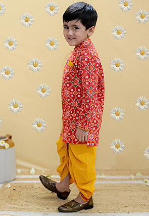 Patola Printed Pure Cotton Kurta Set in Red