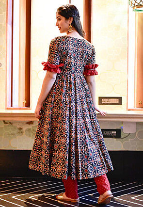 Patola Printed Rayon Pakistani Suit in Black