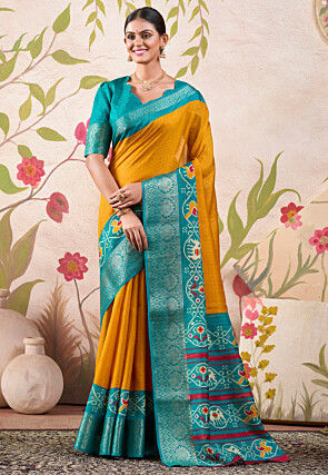 Patola Printed Tussar Silk Saree in Mustard