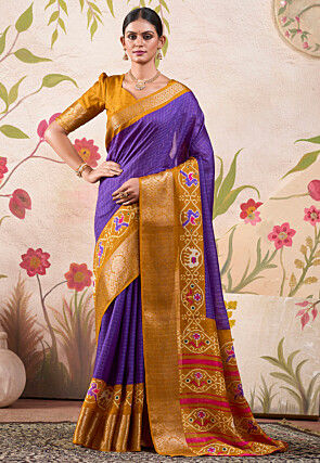 Patola Printed Tussar Silk Saree in Purple