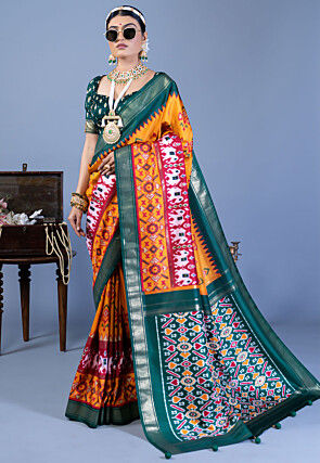 Patola Printed Viscose Silk Saree in Mustard