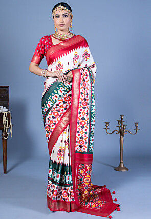 Patola Printed Viscose Silk Saree in Off White