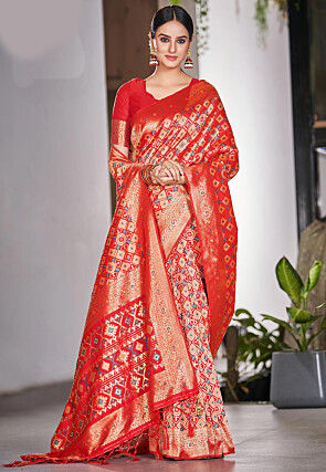 Patola Satin Silk Saree in Red