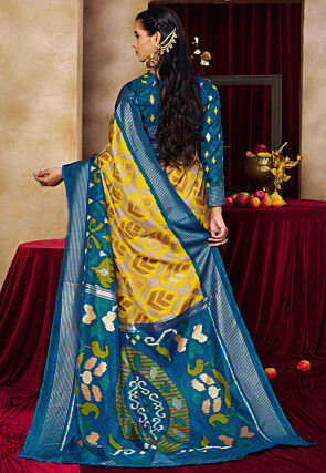 Patola Tussar Silk Saree in Mustard
