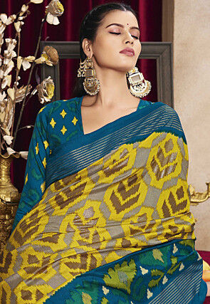 Patola Tussar Silk Saree in Mustard