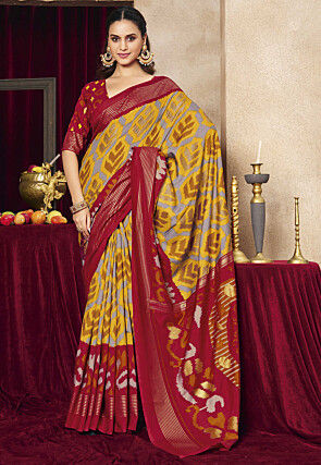 Patola Tussar Silk Saree in Mustard