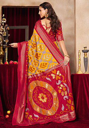 Patola Tussar Silk Saree in Mustard