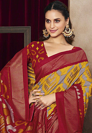 Patola Tussar Silk Saree in Mustard