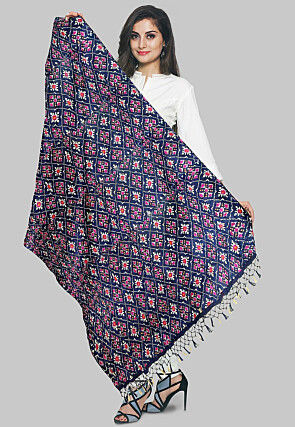 PatolaCrushed Art Silk Dupatta in Navy Blue