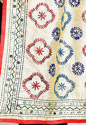 Phulkari Embroidered Cotton Dupatta in Cream