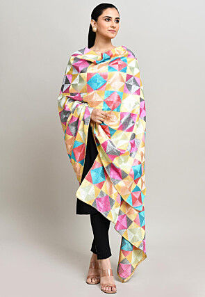 Phulkari Embroidered Cotton Dupatta in Multicolor