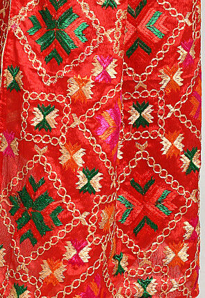 Phulkari Embroidered Cotton Dupatta in Red