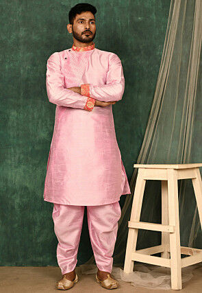 Pintucked Art Silk Dhoti Kurta in Pink