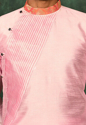 Pintucked Art Silk Dhoti Kurta in Pink