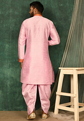 Pintucked Art Silk Dhoti Kurta in Pink