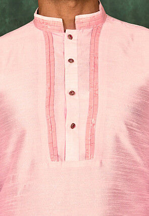 Pintucked Art Silk Dhoti Kurta in Pink
