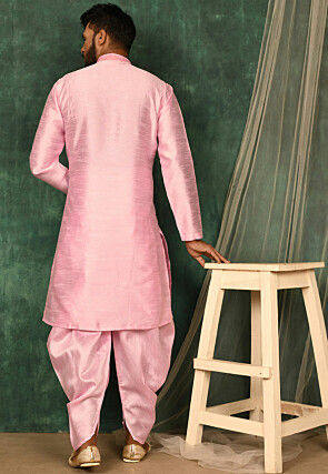 Pintucked Art Silk Dhoti Kurta in Pink