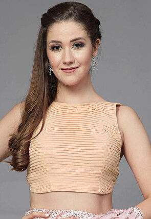 Pintucked Georgette Back Tie Blouse in Peach