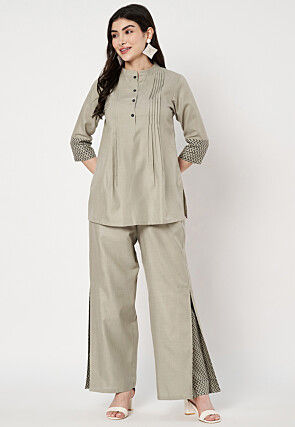 Pintucks Cotton Co Ord Set in Light Grey