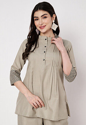 Pintucks Cotton Top in Light Grey