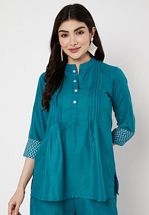 Pintucks Cotton Top in Teal Blue
