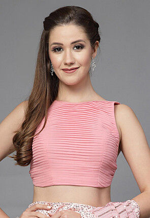 Pintucks Georgette Back Tie Up Blouse in Pink