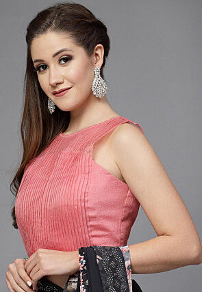 Pintucks Organza Back Cut Out Blouse in Pink