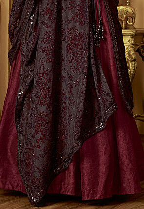 Plain Art Silk Abaya Style Suit in Maroon