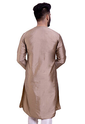 Plain Art Silk Asymmetric Kurta in Light Fawn