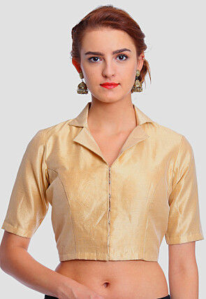 Plain Art Silk Blouse in Beige