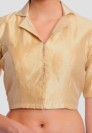 Plain Art Silk Blouse in Beige