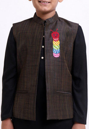Plain Art Silk Jacket in Brown