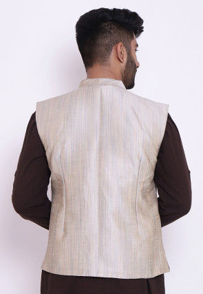 Plain Art Silk Nehru Jacket in Off White