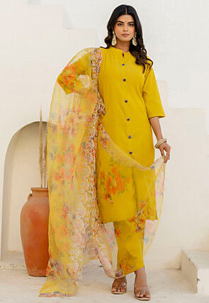 Plain Art Silk Pakistani Suit in Yellow