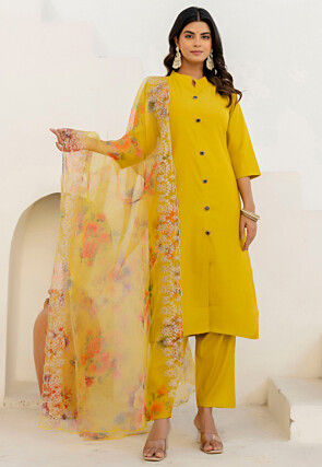 Plain Art Silk Pakistani Suit in Yellow