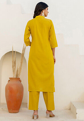 Plain Art Silk Pakistani Suit in Yellow