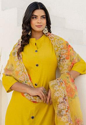 Plain Art Silk Pakistani Suit in Yellow