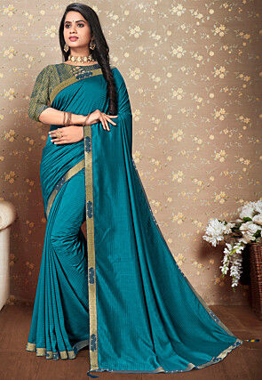 Blue Readymade Art Silk Plain Saree & Blouse 5843SR05