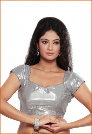 Plain Art Silk Shimmer Blouse in Silver