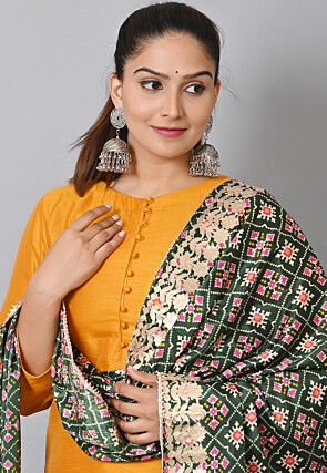 Plain Art Silk Straight Suit with Patola Dupatta in Mustard