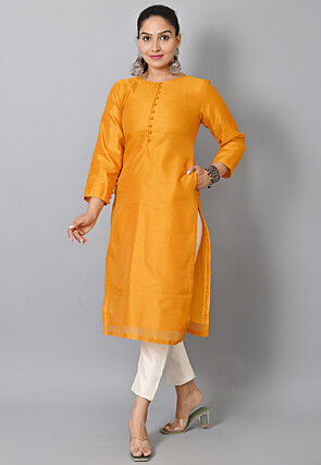 Plain Art Silk Straight Suit with Patola Dupatta in Mustard