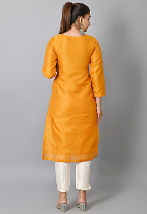 Plain Art Silk Straight Suit with Patola Dupatta in Mustard