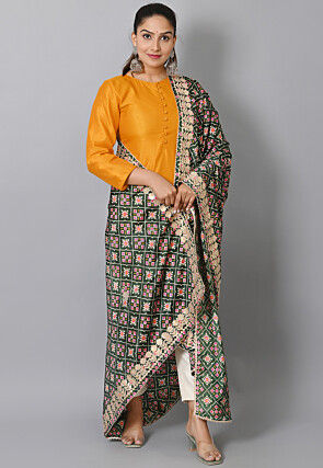 Plain Art Silk Straight Suit with Patola Dupatta in Mustard