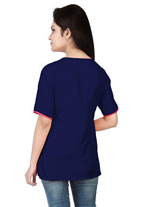 Plain Art Silk Top in Navy Blue